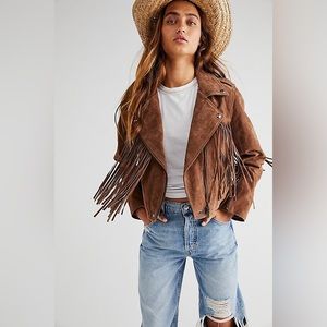 Blank NYC fringed suede moto jacket